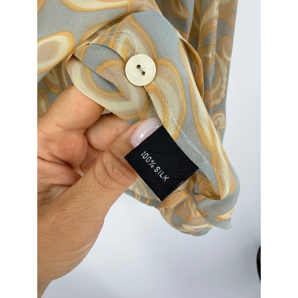 Ellen Tracy 100% Silk Blouse Womens 16 Sage Blue Baroque Button Front Classic - Picture 6 of 12
